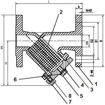 Чертеж Фильтр сетчатый ABRA-YF-3016-D Ду400 Ру16 чугунный фланцевый