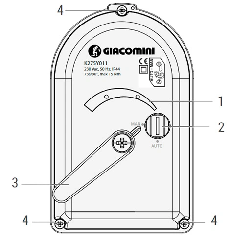 Электропривод Giacomini K275-1, для смесительных клапанов R296 и R297, трехпозиционный, крутящий момент - 15Нм, угол поворота - 90°, напряжение - 230В
