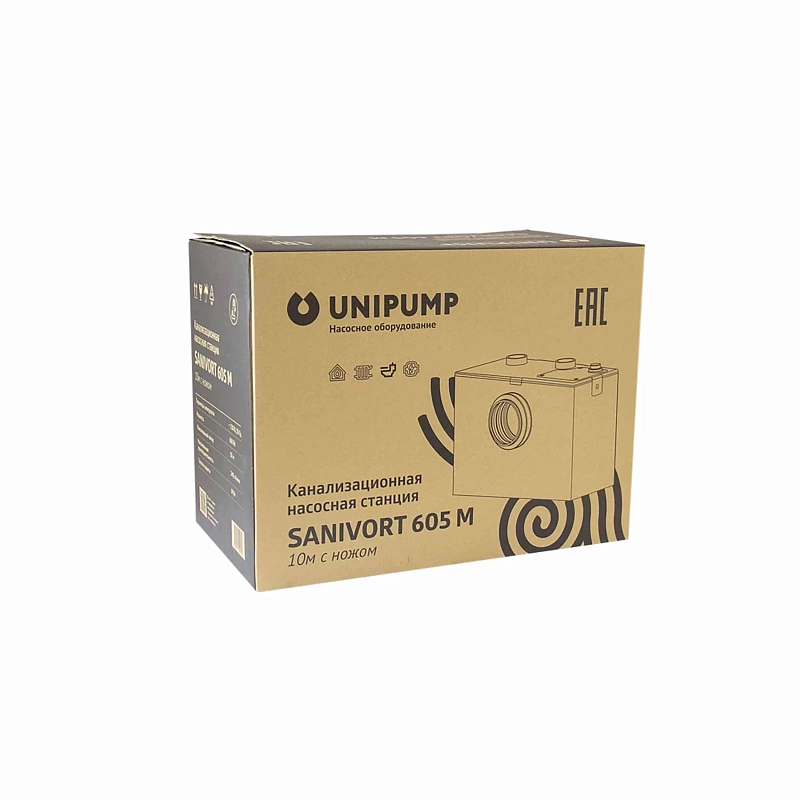 Канализационная установка Unipump SANIVORT 605 M поверхностная, корпус - пластик, мощность - 0.6кВт, напор - 10м, производительность - 240л/мин, 220В